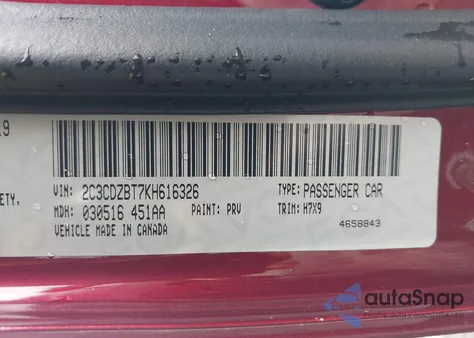 2019 Dodge Challenger R/T из США, поврежденный, VIN 2C3CDZBT7KH616326